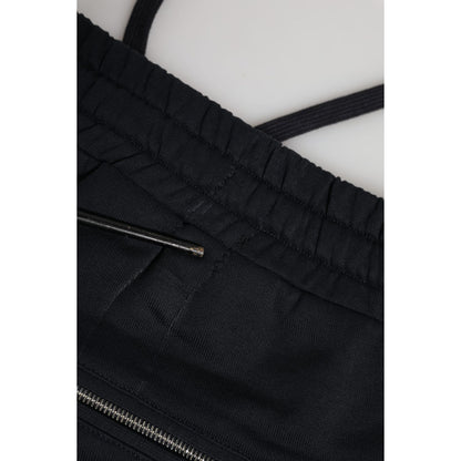 Dolce & Gabbana Blue Cotton Jogger Jogging Men Trouser Pants with elastic waistband and zip pockets close-up view.