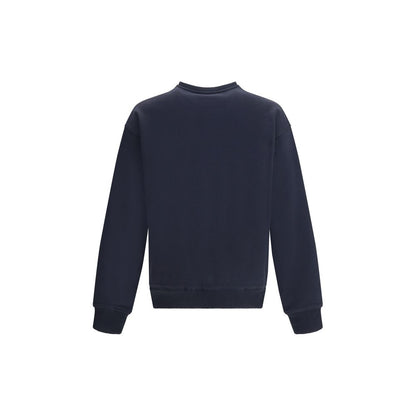 Back view of Dolce & Gabbana Blue Cotton Sweatshirt with ribbed crew neck, hem, and cuffs, iconic logo on front, AW25 casual style.