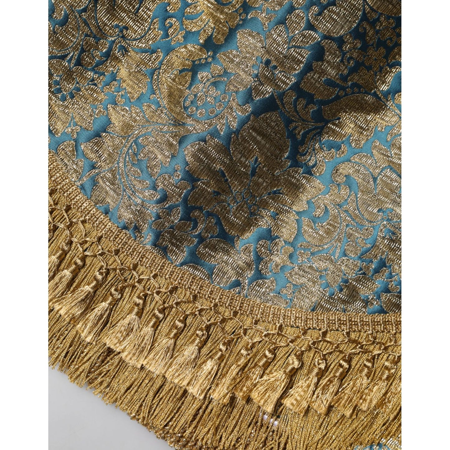 Dolce & Gabbana Blue Floral Jacquard Tasseled Mini Skirt