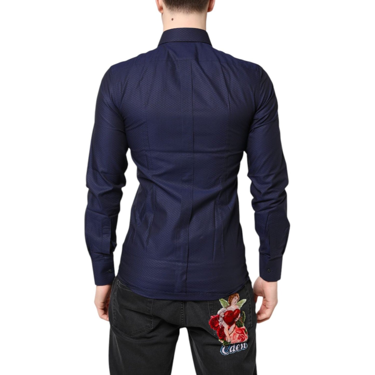 Dolce & Gabbana Blue GOLD Cotton Long Sleeves Men Dress Shirt