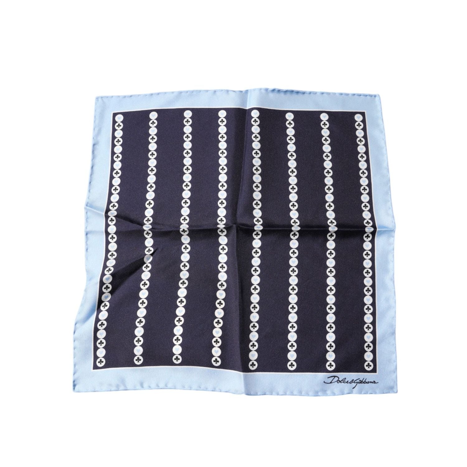 Dolce & Gabbana Blue Heart Spade Silk Handkerchief Scarf