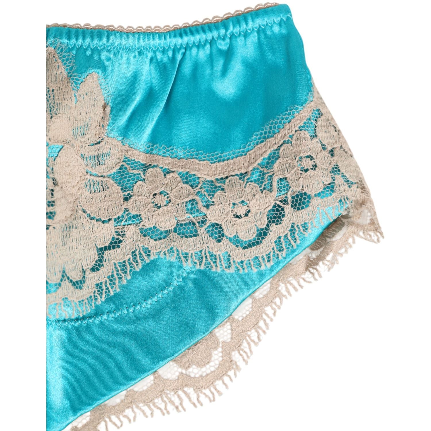 Dolce & Gabbana Blue Silk Satin Lace Trim New Slip Underwear