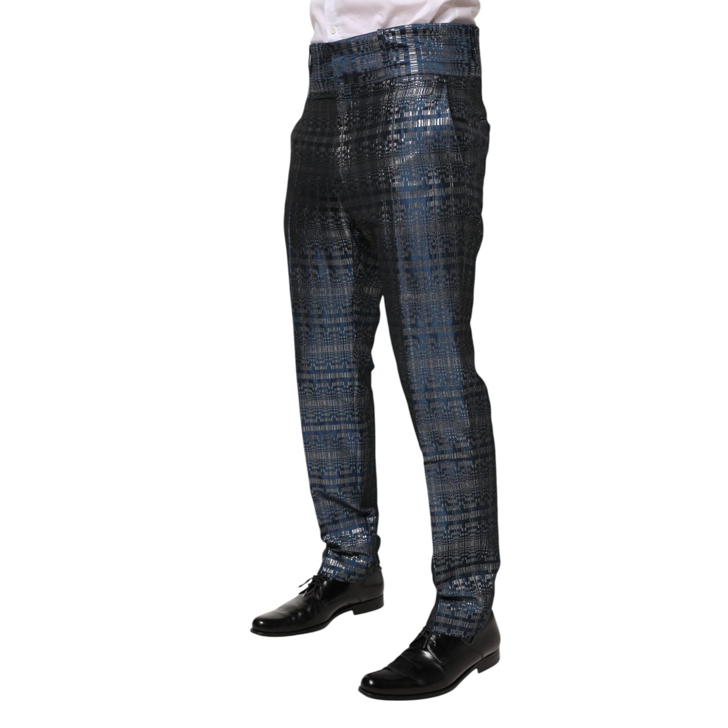 Dolce & Gabbana Blue Silver Shiny Silk Skinny Men Trouser Pants