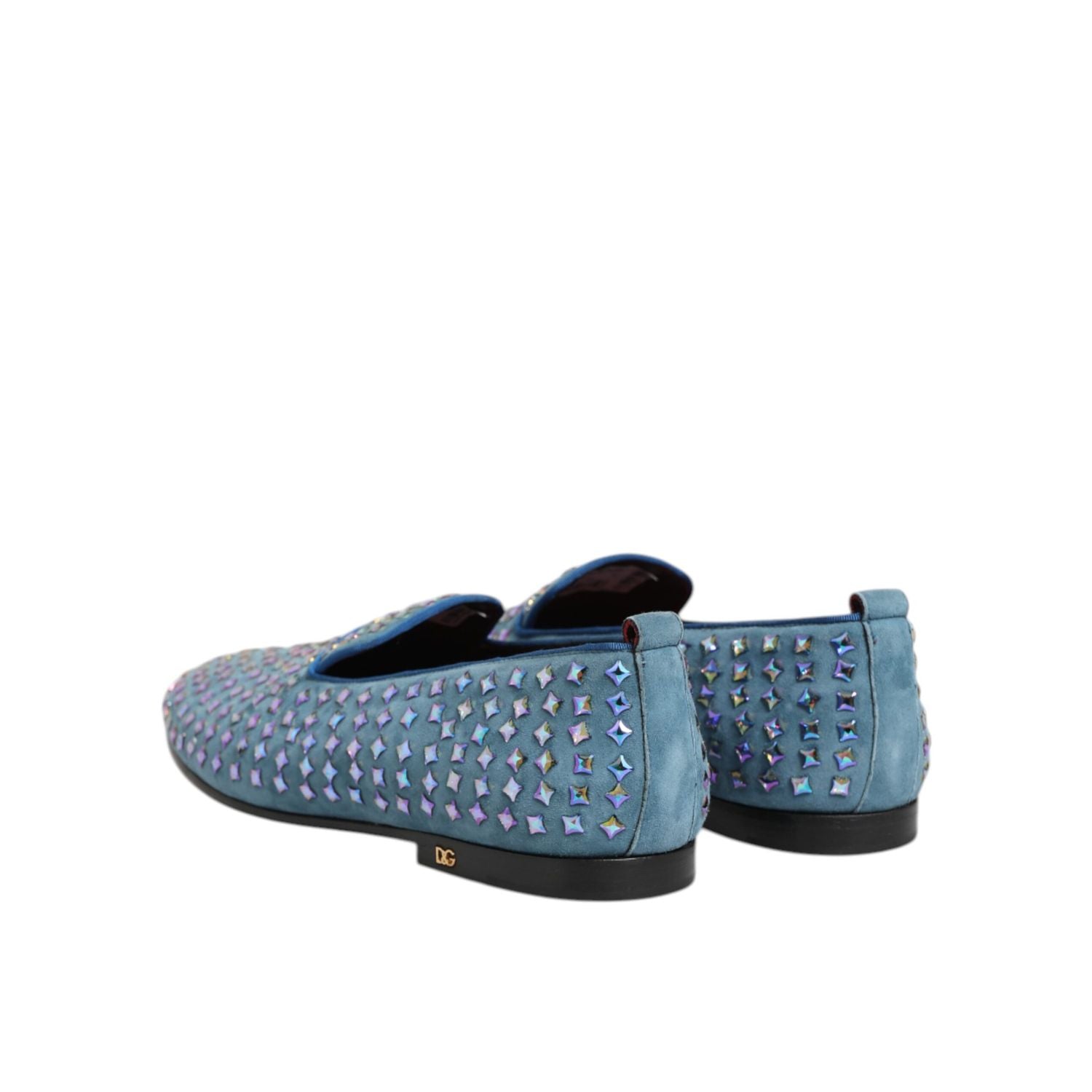 Dolce & Gabbana Blue Suede Studded Dress Men Loafers Shoes