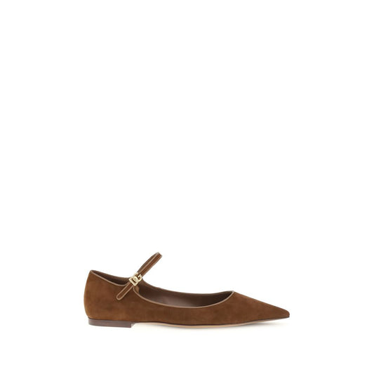 Dolce & Gabbana Brown Goatskin Ballet Flats with gold DG logo, showcasing suede and nappa leather craftsmanship for elegance and comfort.
