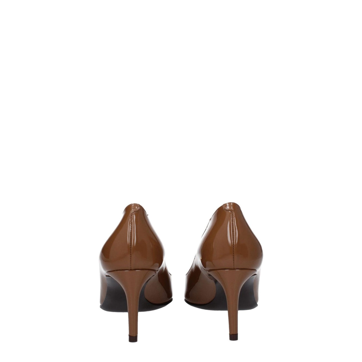 Back view of Dolce & Gabbana Brown Leather High Heel Pumps with pointy toe and mid heels featuring leather soles.