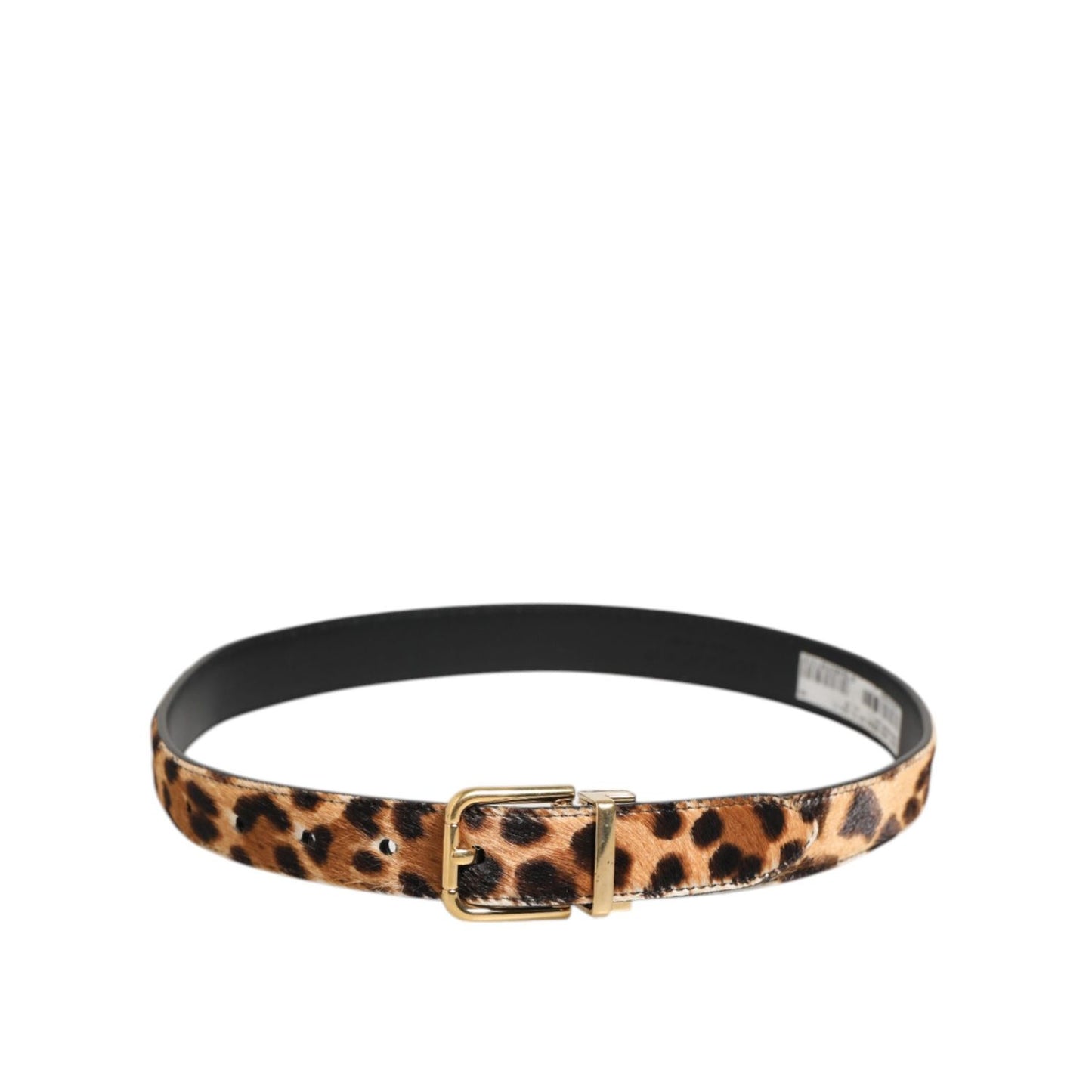 Dolce & Gabbana Brown Leather Leopard Print Metal Buckle Belt with bronze-tone buckle, luxury fashion accessory for men