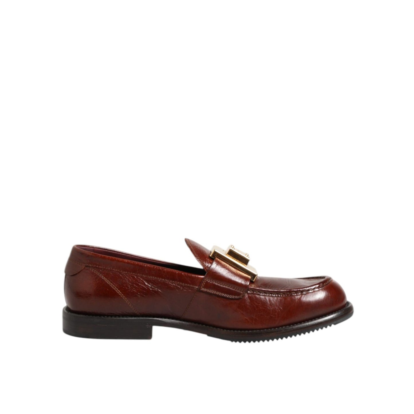 Dolce & Gabbana Brown Leather Logo Slip On Men Dress Shoes with sleek silhouette and logo detail.