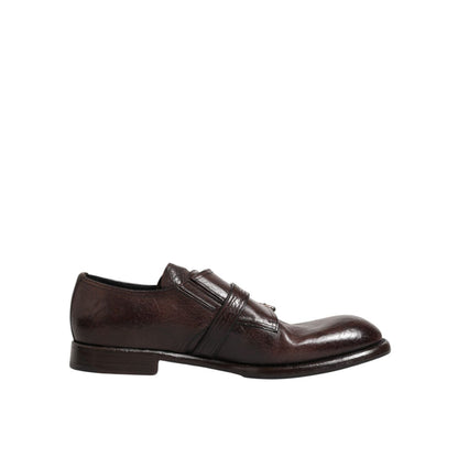 Dolce & Gabbana Brown Leather Monk Strap Formal Derby Shoes with sleek silhouette and polished finish for a refined look.