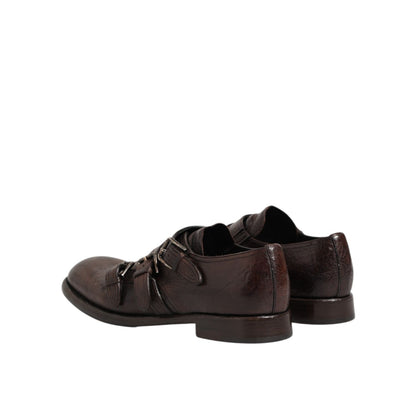 Dolce & Gabbana Brown Leather Monk Strap Formal Derby Shoes back view