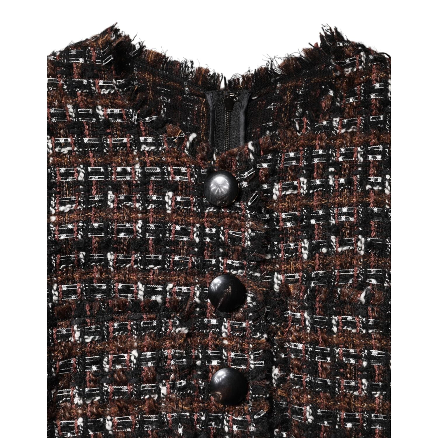 Dolce & Gabbana Brown Tweed Short Sleeves A-line Mini Dress