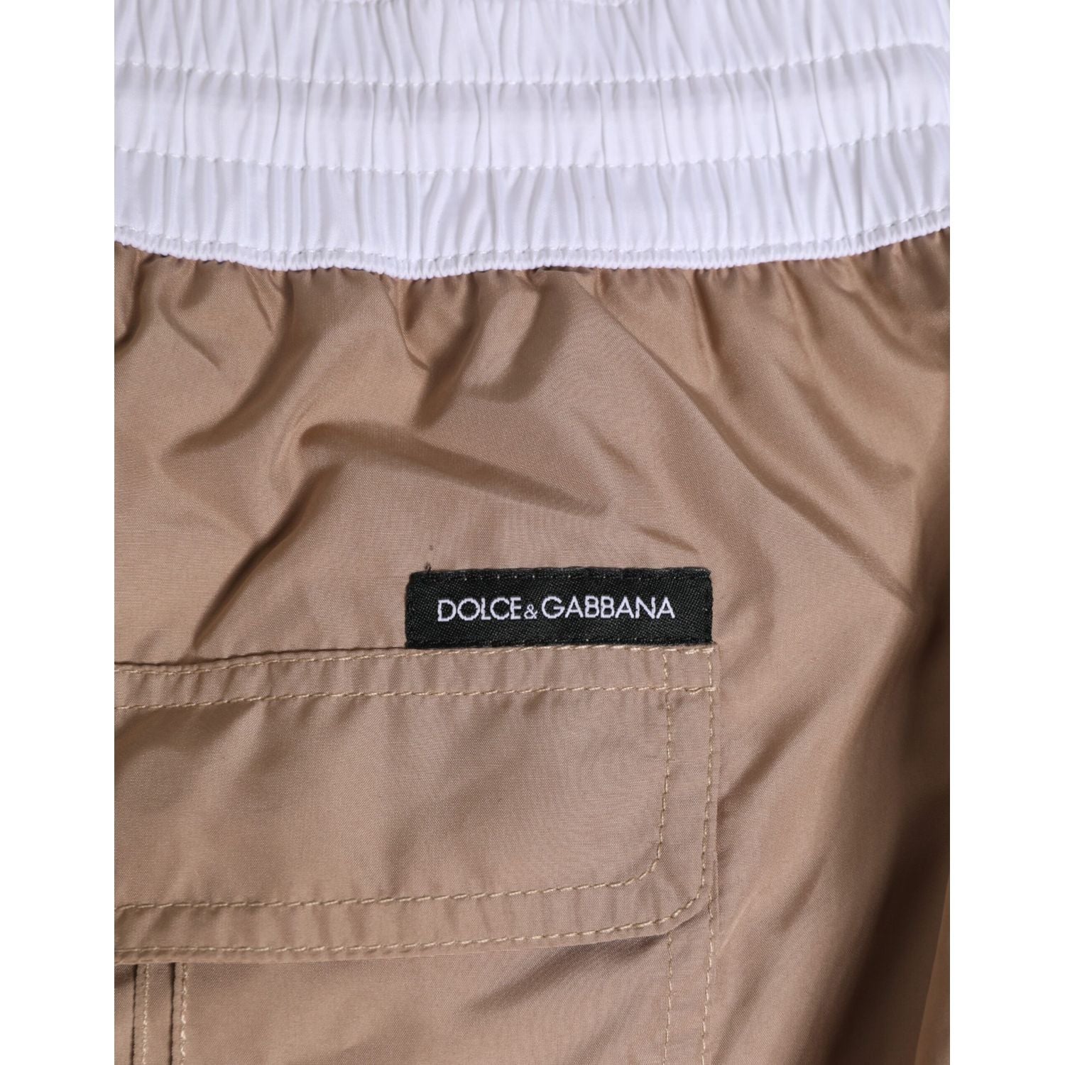 Dolce & Gabbana Brown White Polyester Re-Edition Shorts Swimwear