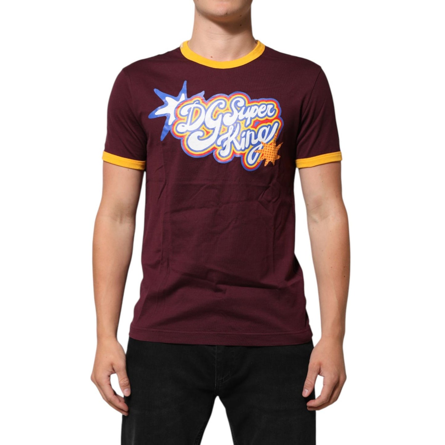 Dolce & Gabbana Burgundy Cotton DG Super King Logo T-Shirt