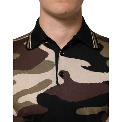 Dolce & Gabbana Camouflage Brown Silk MilitaryPolo T-shirt