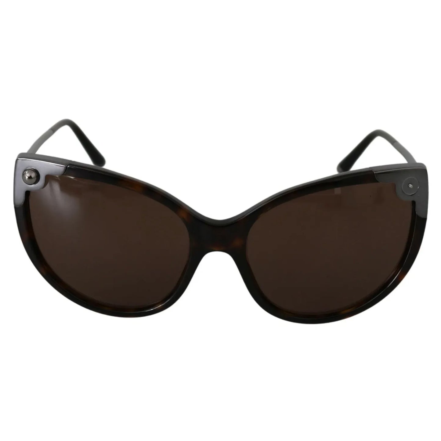 Dolce & Gabbana DG4337 Dark Havana Cat Eye Women Eyewear Sunglasses with brown lenses, made in Italy, missing left metal stud.