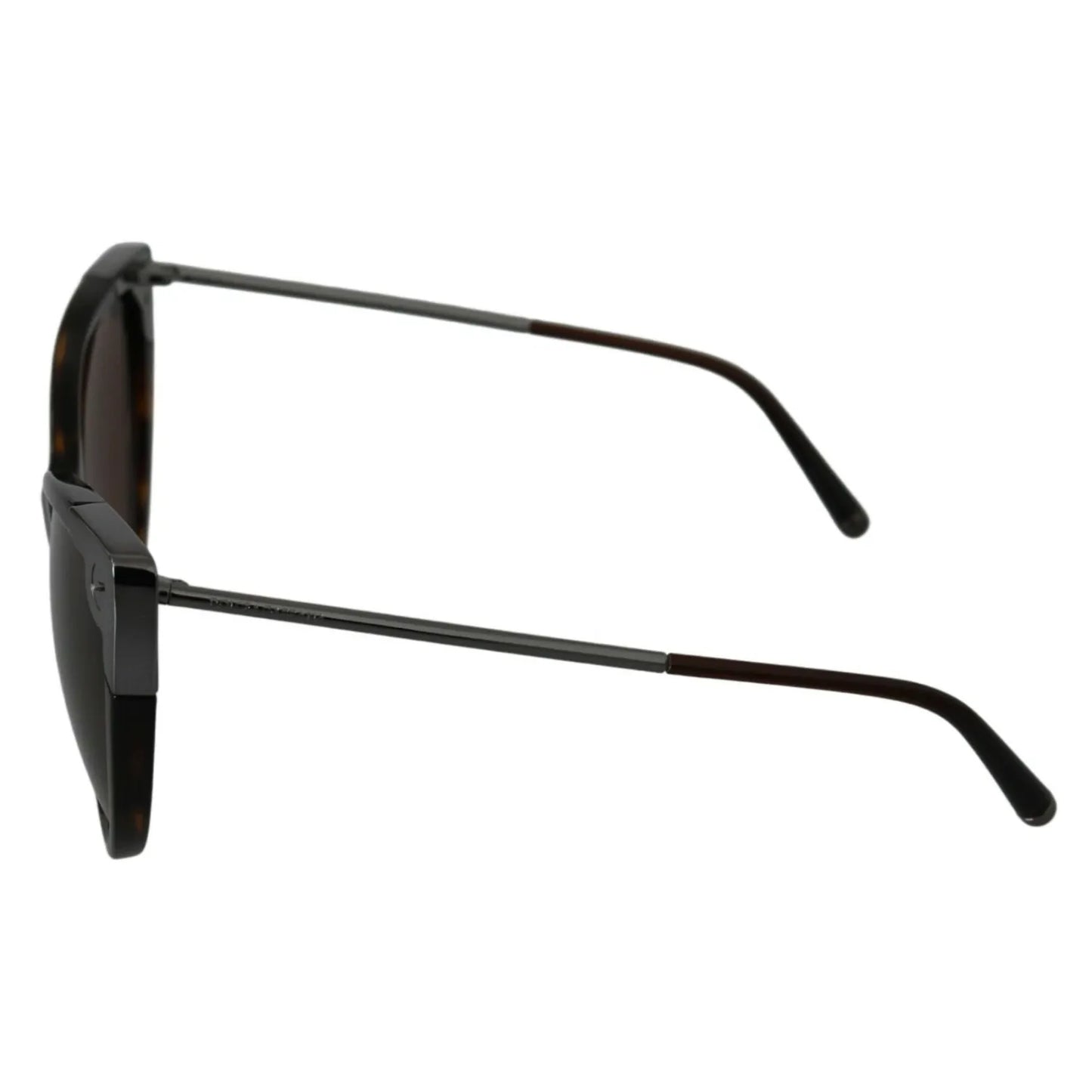 Side view of Dolce & Gabbana DG4337 Dark Havana Cat Eye Women Eyewear Sunglasses with brown acetate frame and missing metal stud.