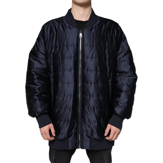 Dolce & Gabbana Dark Blue Quilted Full Zip Bomber Jacket