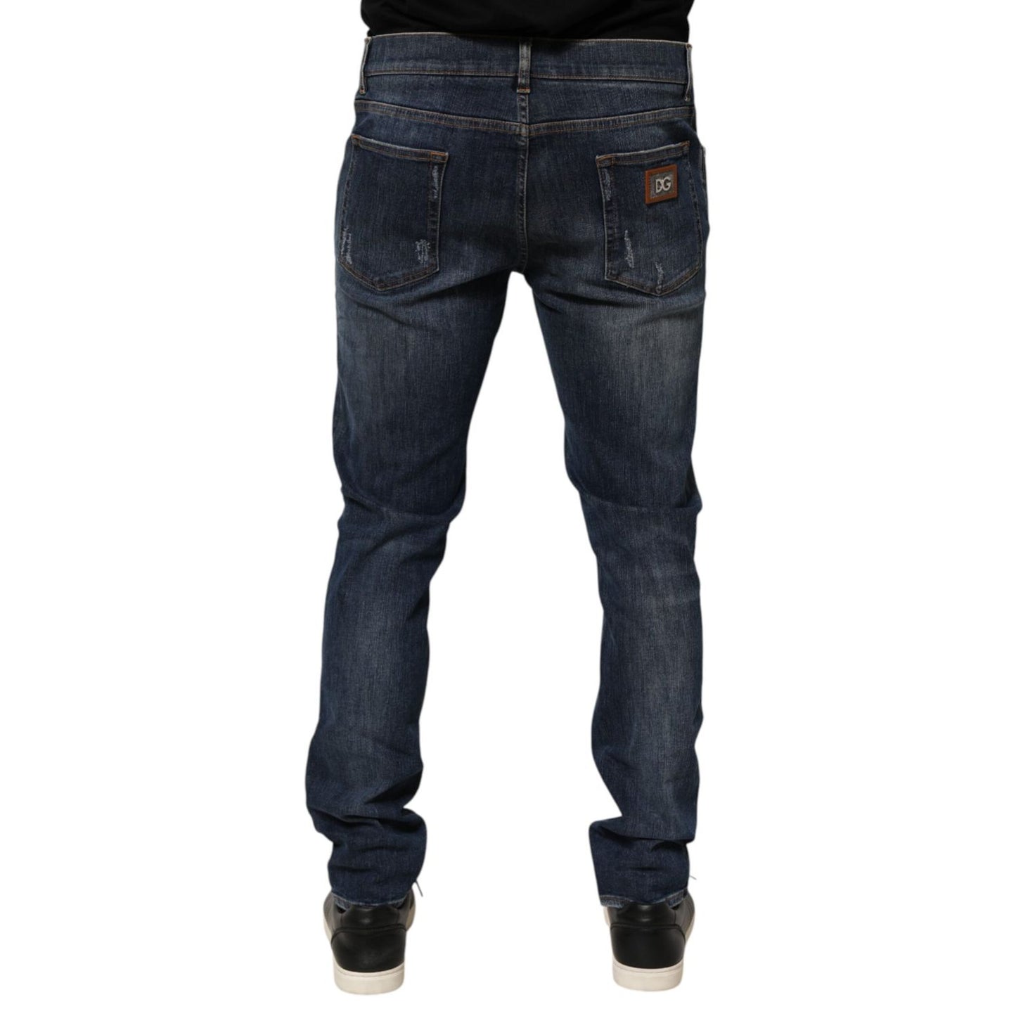 Dolce & Gabbana Dark Blue Washed Running Ripped Denim Jeans