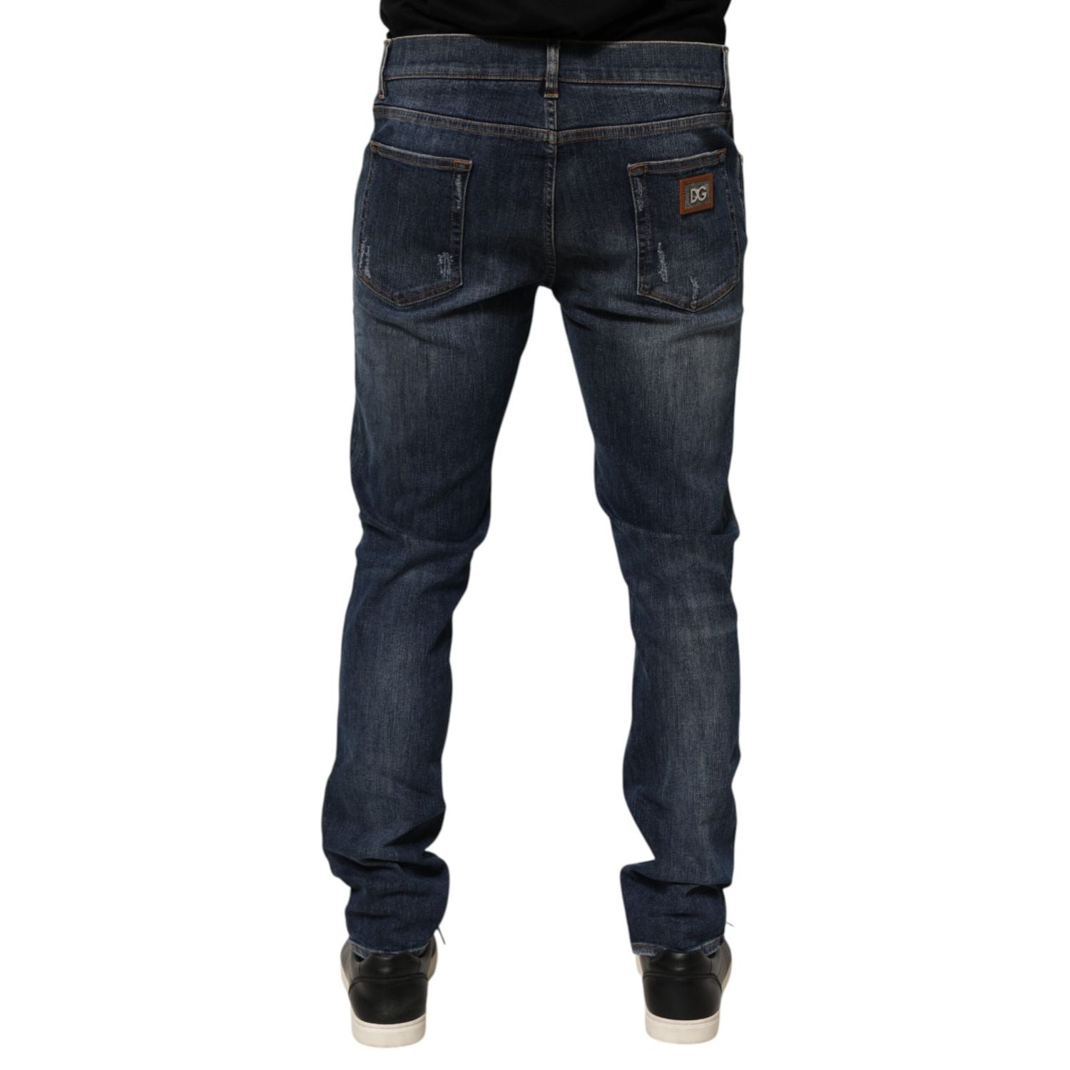 Dolce & Gabbana Dark Blue Washed Running Ripped Denim Jeans