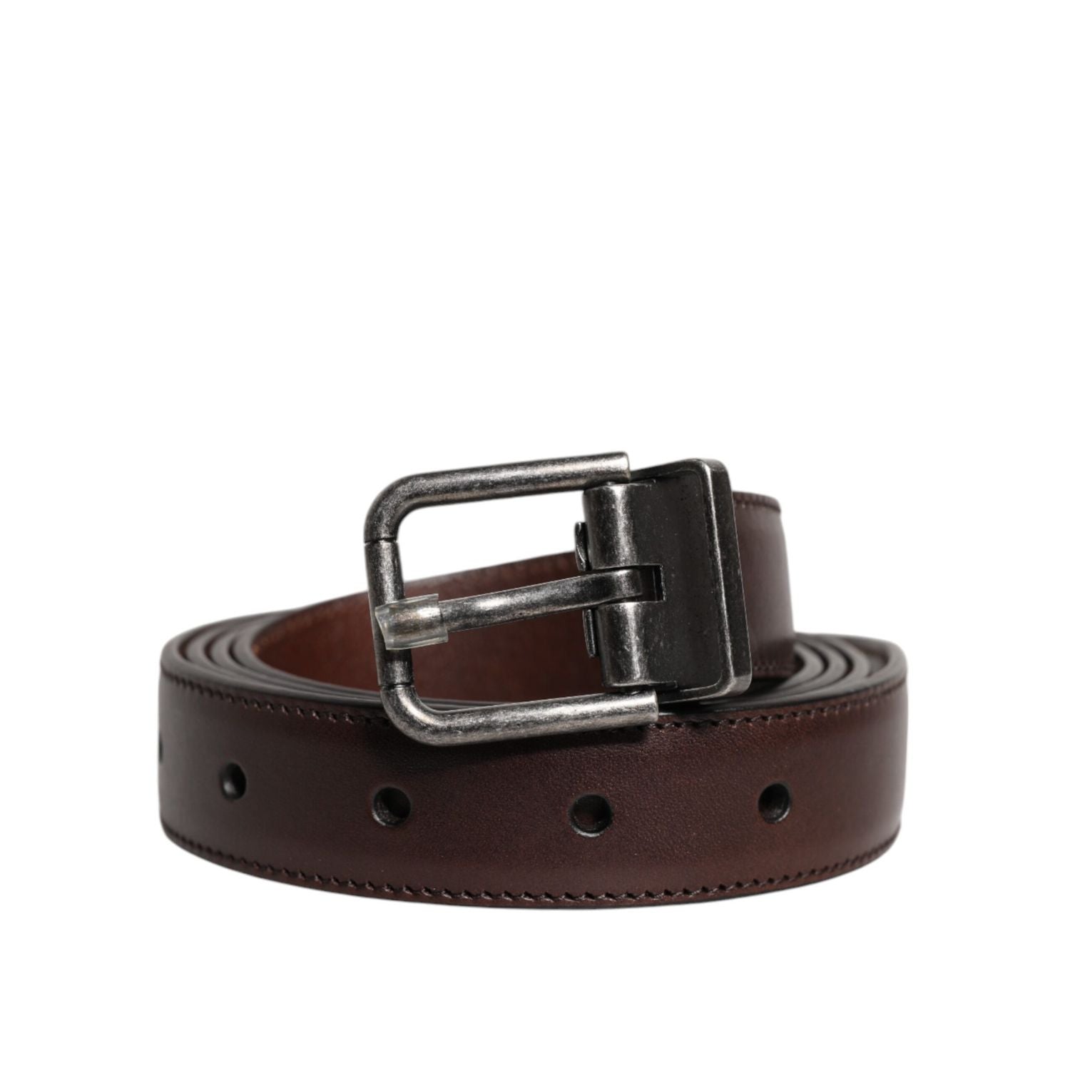 Dolce & Gabbana Dark Brown Leather Antique Silver Buckle Belt