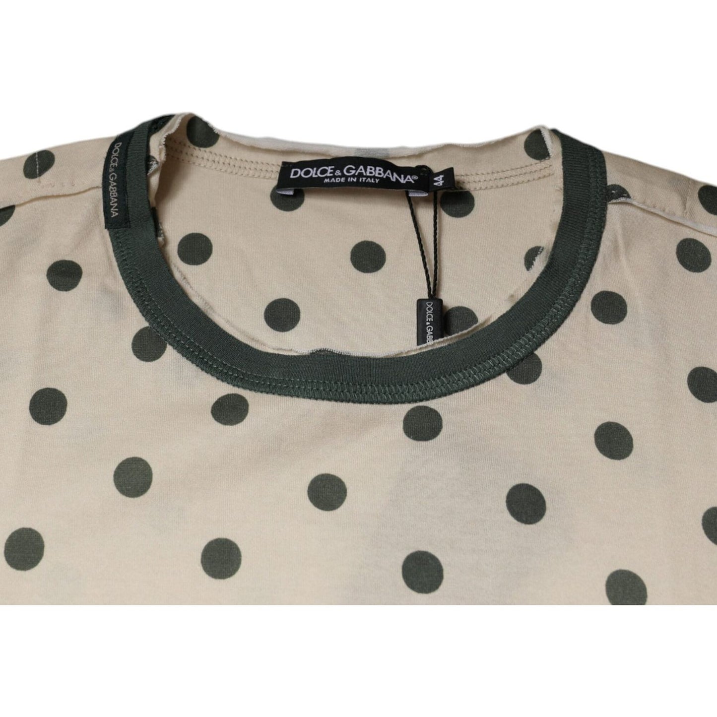 Dolce & Gabbana Beige Graphic Print Polka Dot Cotton T-shirt TSH86890-44