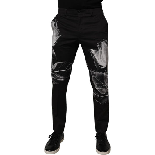 Dolce & Gabbana Black Cotton Floral Skinny Dress Pants PAN75187-48
