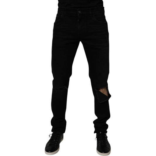 Dolce & Gabbana Black Cotton Tattered Skinny Men Denim Jeans PAN75061-52