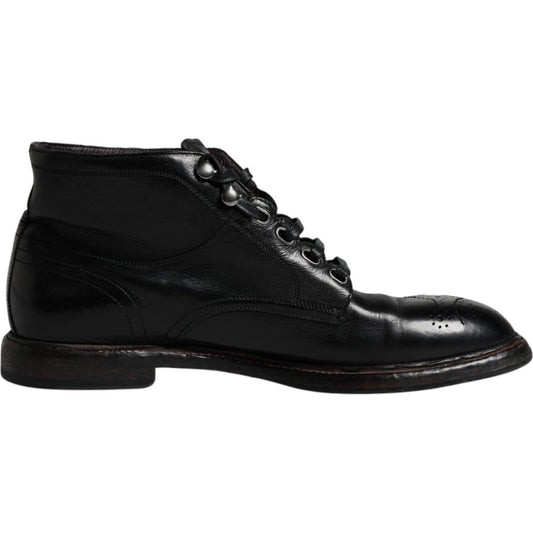 Dolce & Gabbana Black Leather Men Short Boots Lace Up Shoes MV6309-41.5