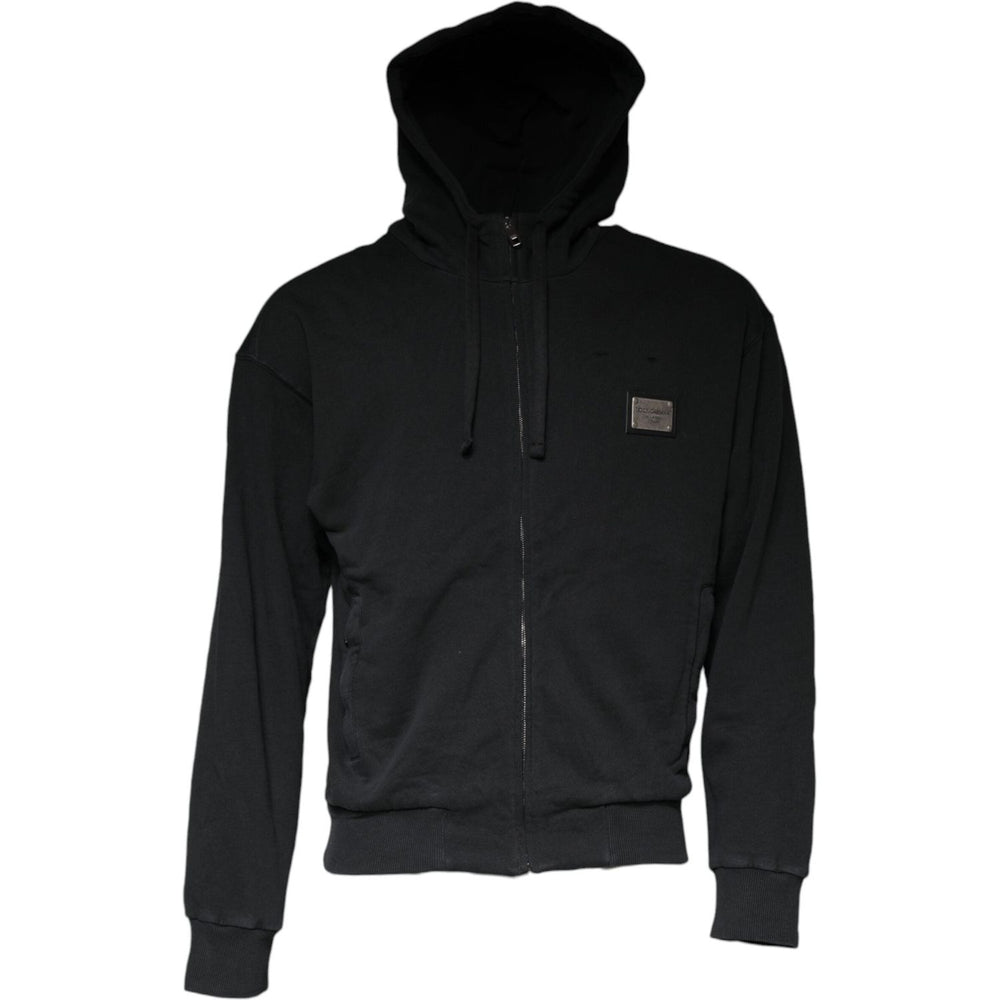 Dolce & Gabbana Black Logo Plaque Hooded Full Zip Sweater TSH86997-44