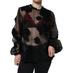 Dolce & Gabbana Black Nylon Mesh Transparent Floral Blouse TSH86550-46