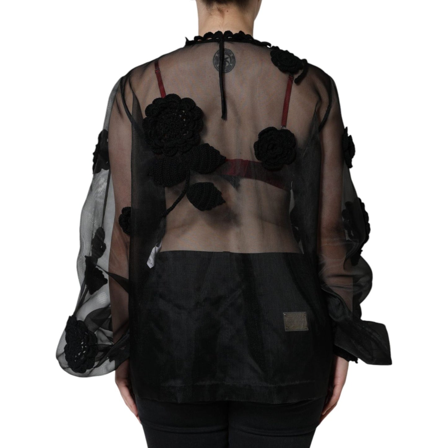 Dolce & Gabbana Black Nylon Mesh Transparent Floral Blouse TSH86550-46