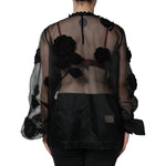 Dolce & Gabbana Black Nylon Mesh Transparent Floral Blouse TSH86550-46