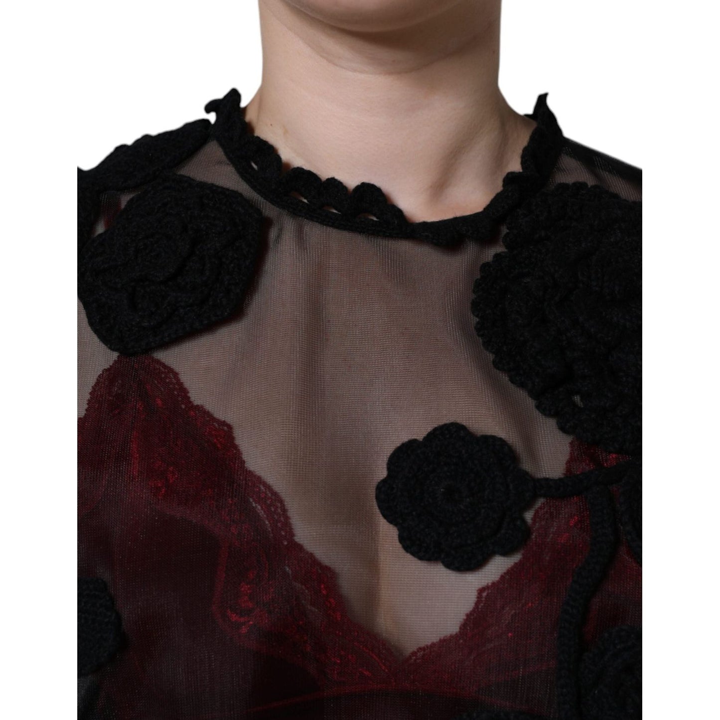 Dolce & Gabbana Black Nylon Mesh Transparent Floral Blouse TSH86550-46