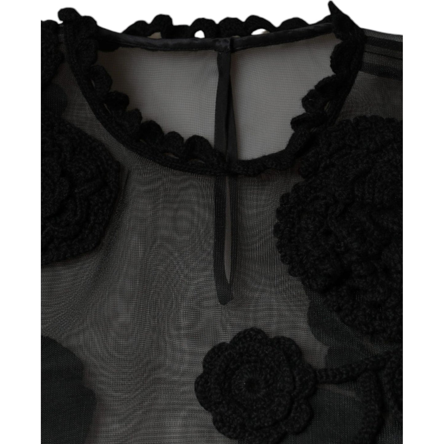 Dolce & Gabbana Black Nylon Mesh Transparent Floral Blouse TSH86550-46