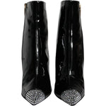 Dolce & Gabbana Black Patent Leather Crystal Heel Boots Shoes LA11273-39