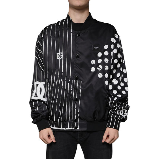 Dolce & Gabbana Black Polka Dot Stripe Nylon Bomber Jacket JKT41271-58