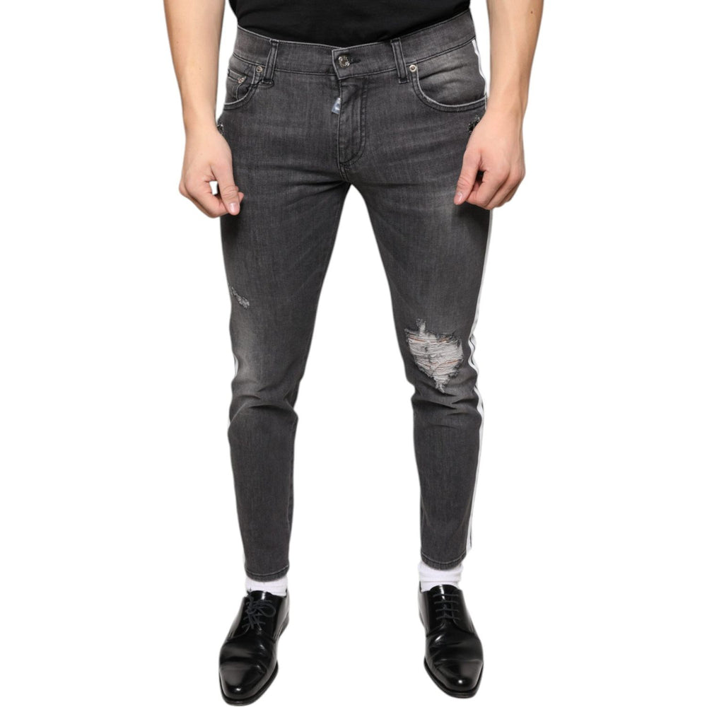 Dolce & Gabbana Black Tattered Cotton Skinny Men Denim Jeans PAN74863-48