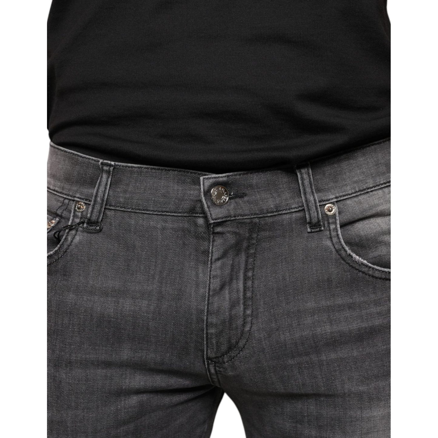 Dolce & Gabbana Black Tattered Cotton Skinny Men Denim Jeans PAN74863-48