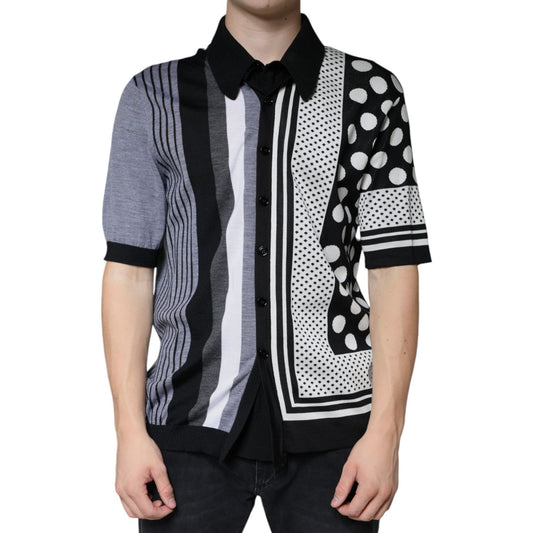 Dolce & Gabbana Black White Polka Dot Collared Polo T-shirt TSH7929-52