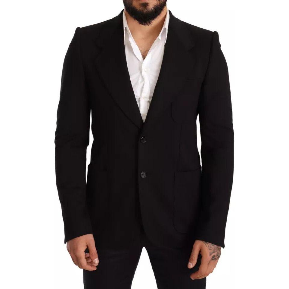 Dolce & Gabbana Black Wool Slim Fit Coat Jacket Blazer JKT2841-48