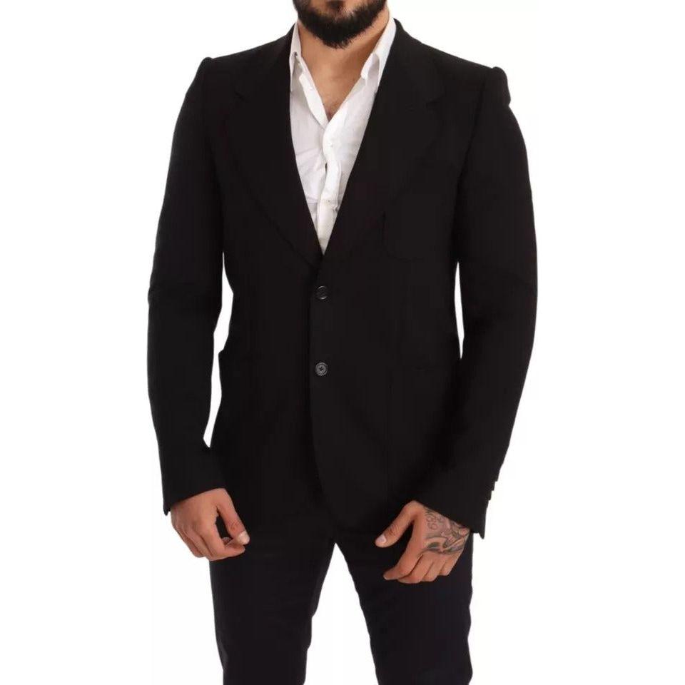 Dolce & Gabbana Black Wool Slim Fit Coat Jacket Blazer JKT2841-48
