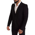 Dolce & Gabbana Black Wool Slim Fit Coat Jacket Blazer JKT2841-48