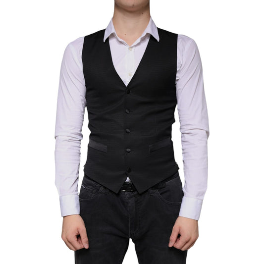 Dolce & Gabbana Black Wool Waistcoat Dress Formal Vest Dolce & Gabbana Thistle