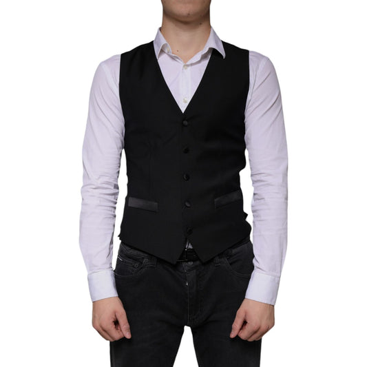 Dolce & Gabbana Black Wool Waistcoat Dress Formal Vest Dolce & Gabbana Black