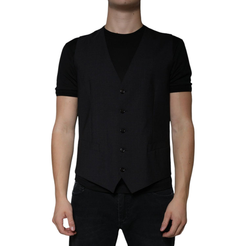 Dolce & Gabbana Black Wool Waistcoat Dress Formal Vest TSH87112-52