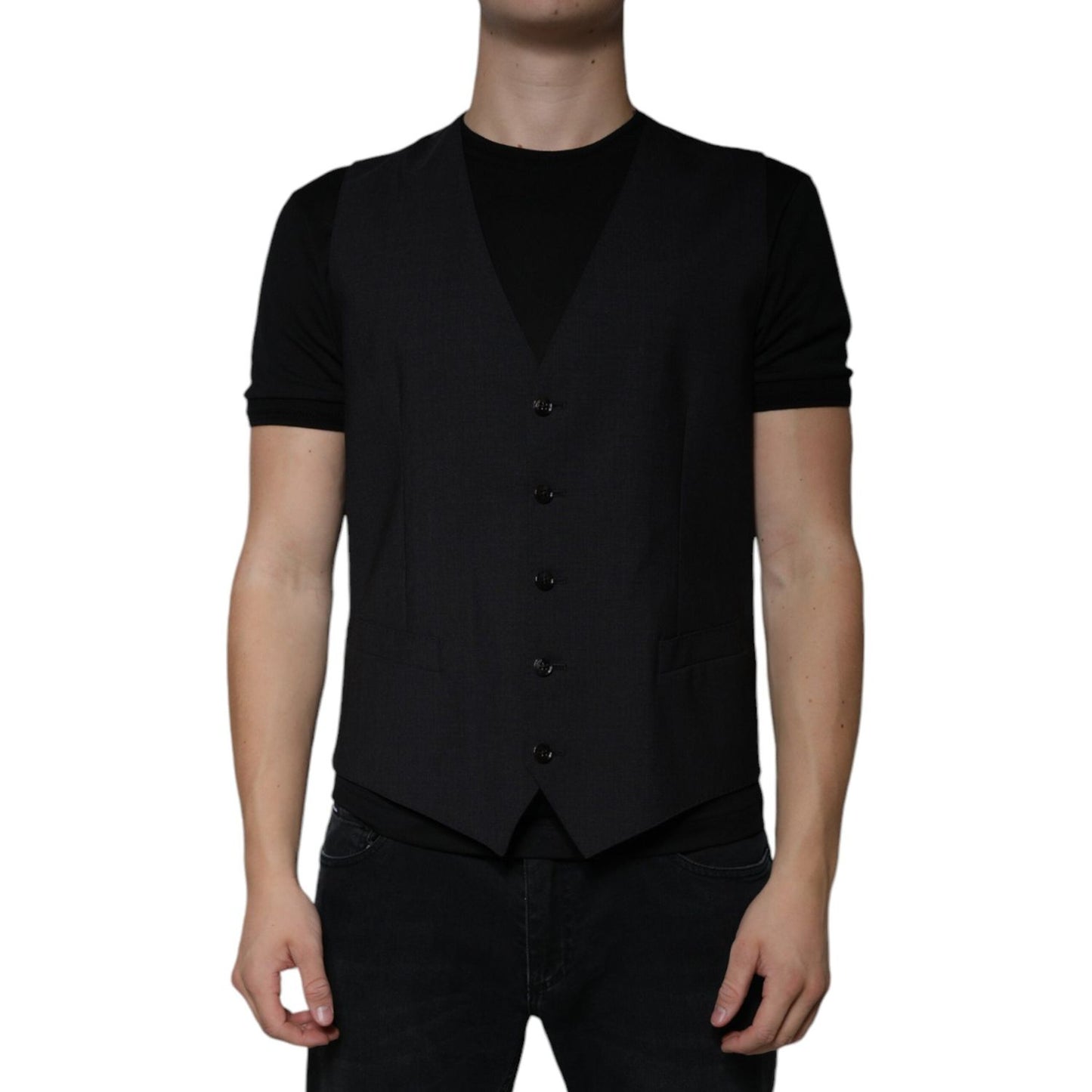 Dolce & Gabbana Black Wool Waistcoat Dress Formal Vest TSH87112-52