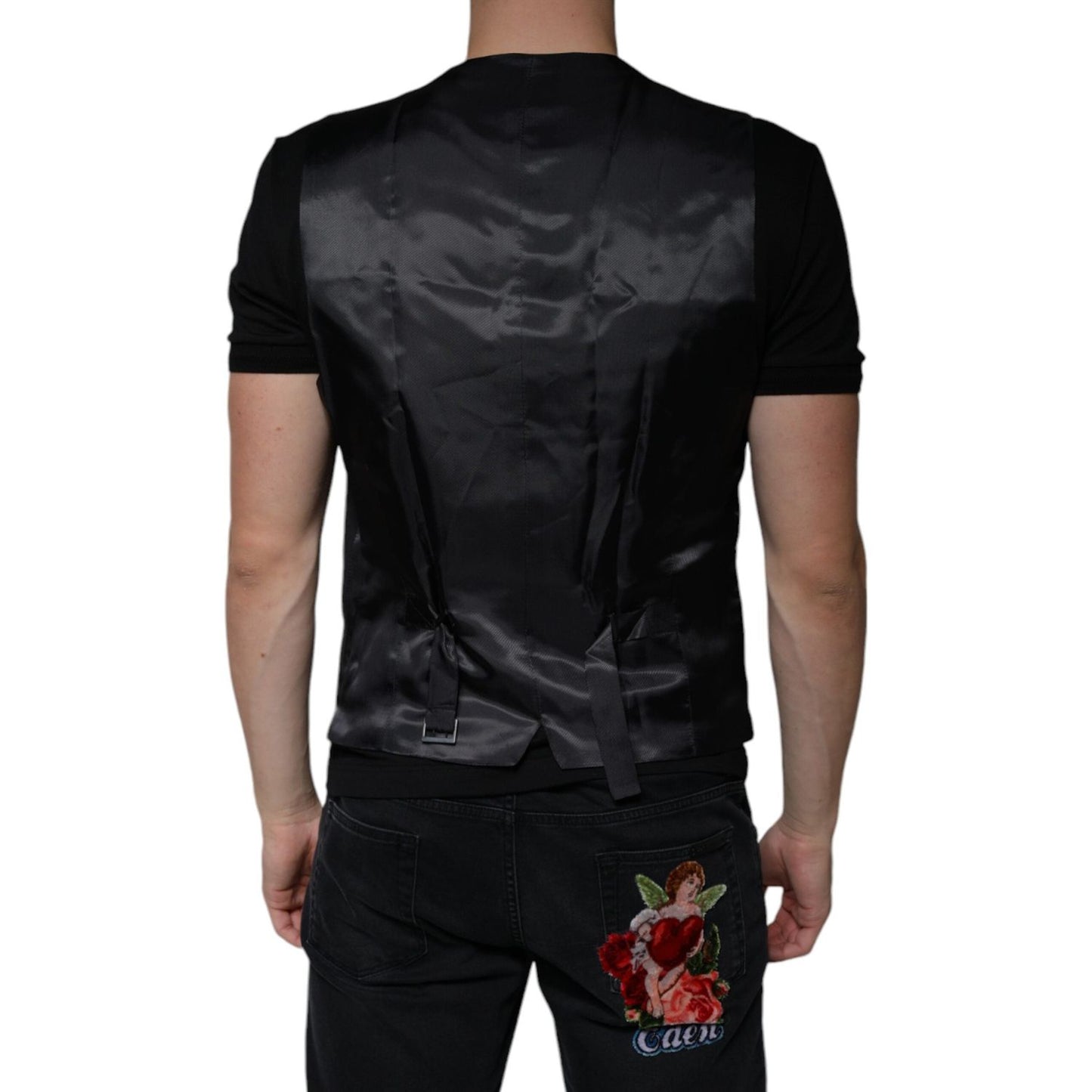 Dolce & Gabbana Black Wool Waistcoat Dress Formal Vest TSH87112-52