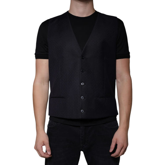 Dolce & Gabbana Black Wool Waistcoat Dress Formal Vest Dolce & Gabbana Rosy Brown