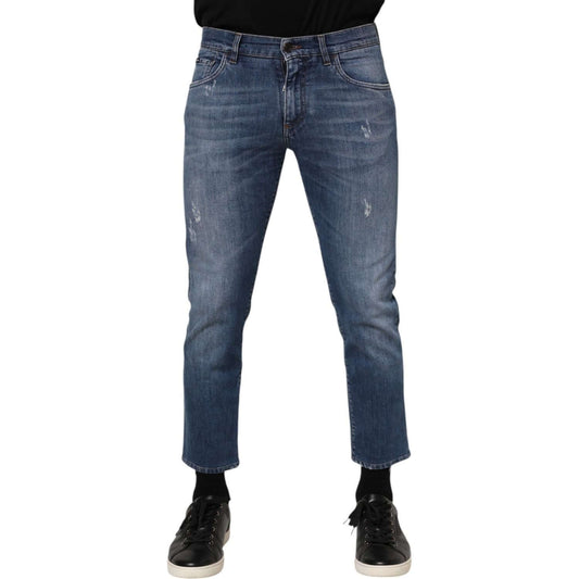 Dolce & Gabbana Blue Cotton Logo Plaque Denim Jeans PAN76402-48