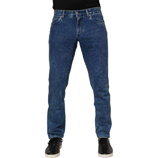 Dolce & Gabbana Blue Cotton Logo Plaque Denim Jeans PAN76407-44